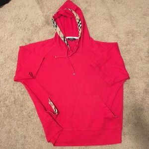 Burberry red short sleeve hooded sweater size M